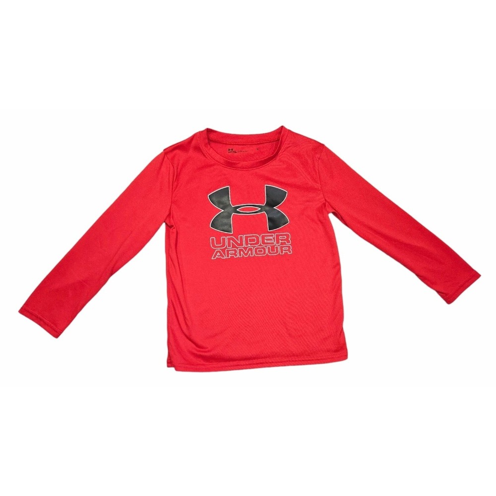 Under Armour Boys Size 5 Red Long Sleeve Graphic Shirt Tech Performance Tee